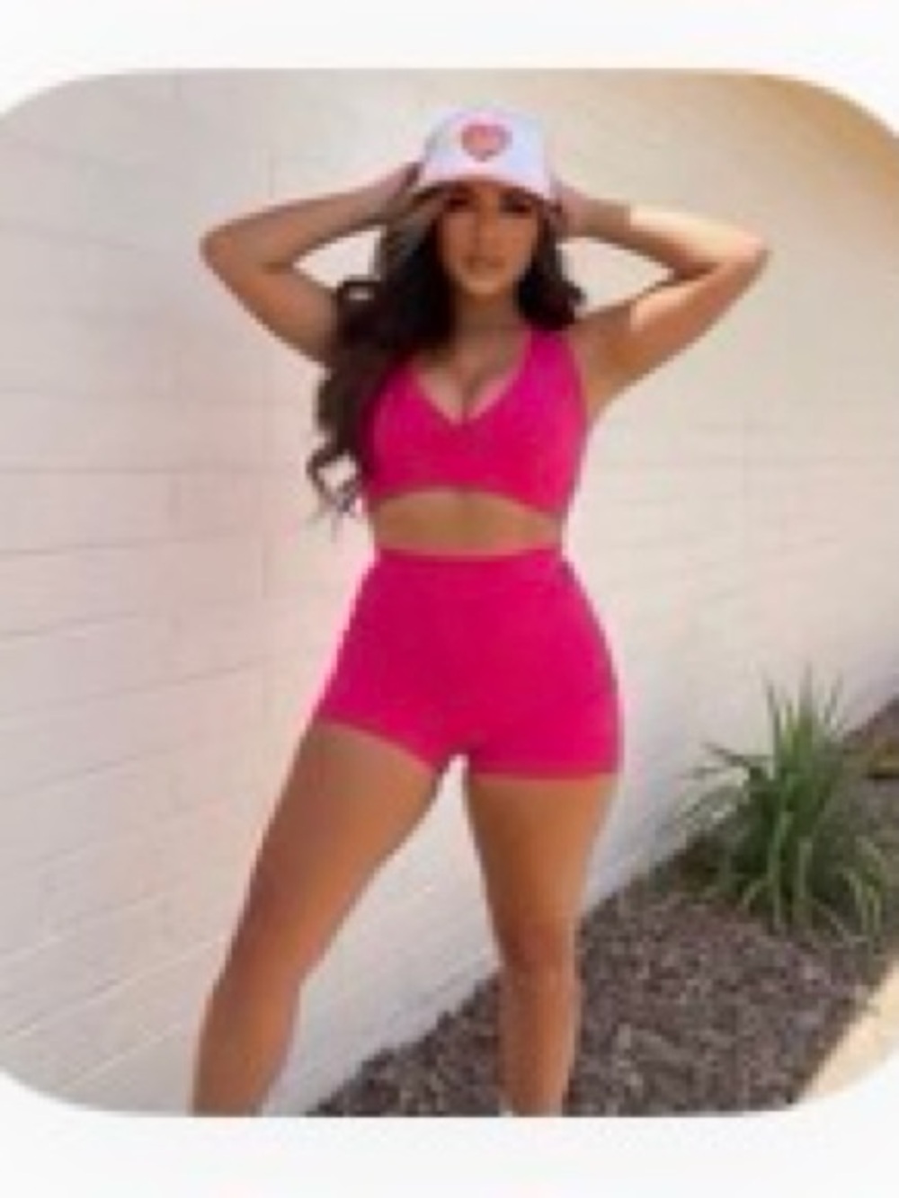 Pink Ribbed High-Waist Bike Shorts and top set